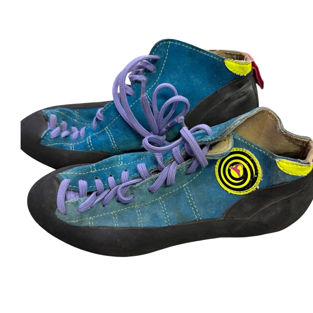 Boreal Women 5.5 Teal Suede Rock Climbing Shoes Purple Lace Up Neon Accents